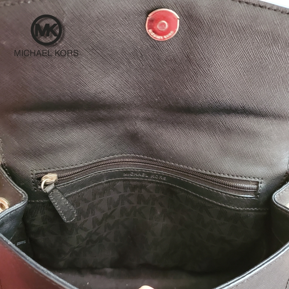 Michael KORS Black Saffiano Leather Top Handle Silver Studded Crossbody Satchel - Picture 11 of 17